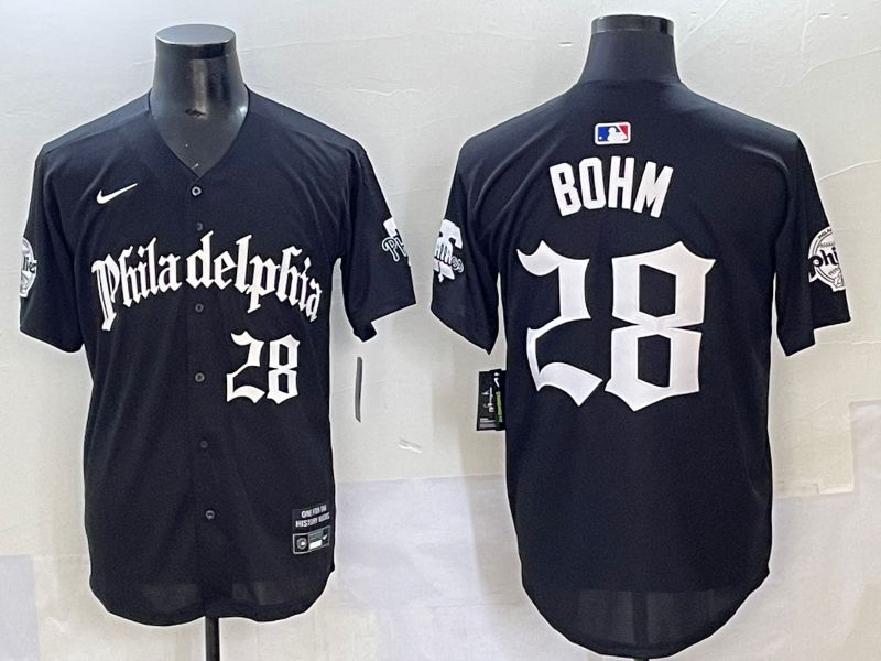 Men 2025 Philadelphia Phillies #28 Bohm Black Five generations Joint Name Nike MLB Jersey style 4